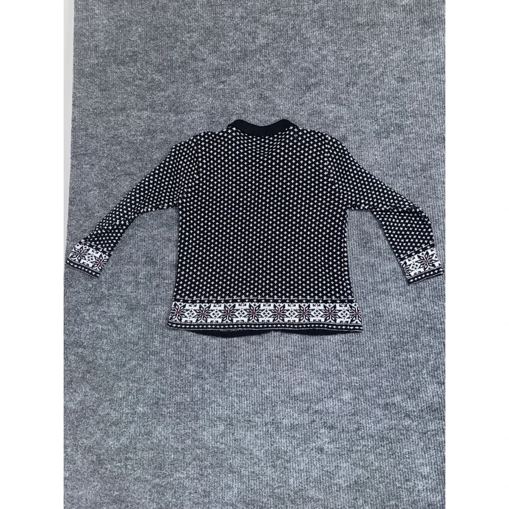 Y2K Capacity Fair Isle Collared Button Cardigan Sweater Black White Red M - Picture 8 of 13